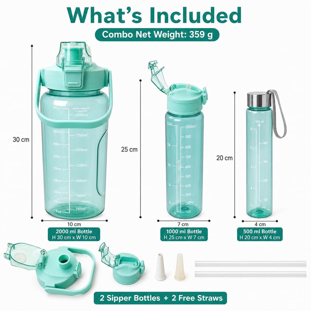 3 pcs motivational water bottle set